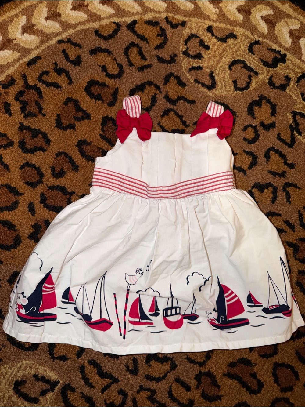 Vintage Gymboree White and Red Nautical Toddler Dress with Sailboat Print 6-12